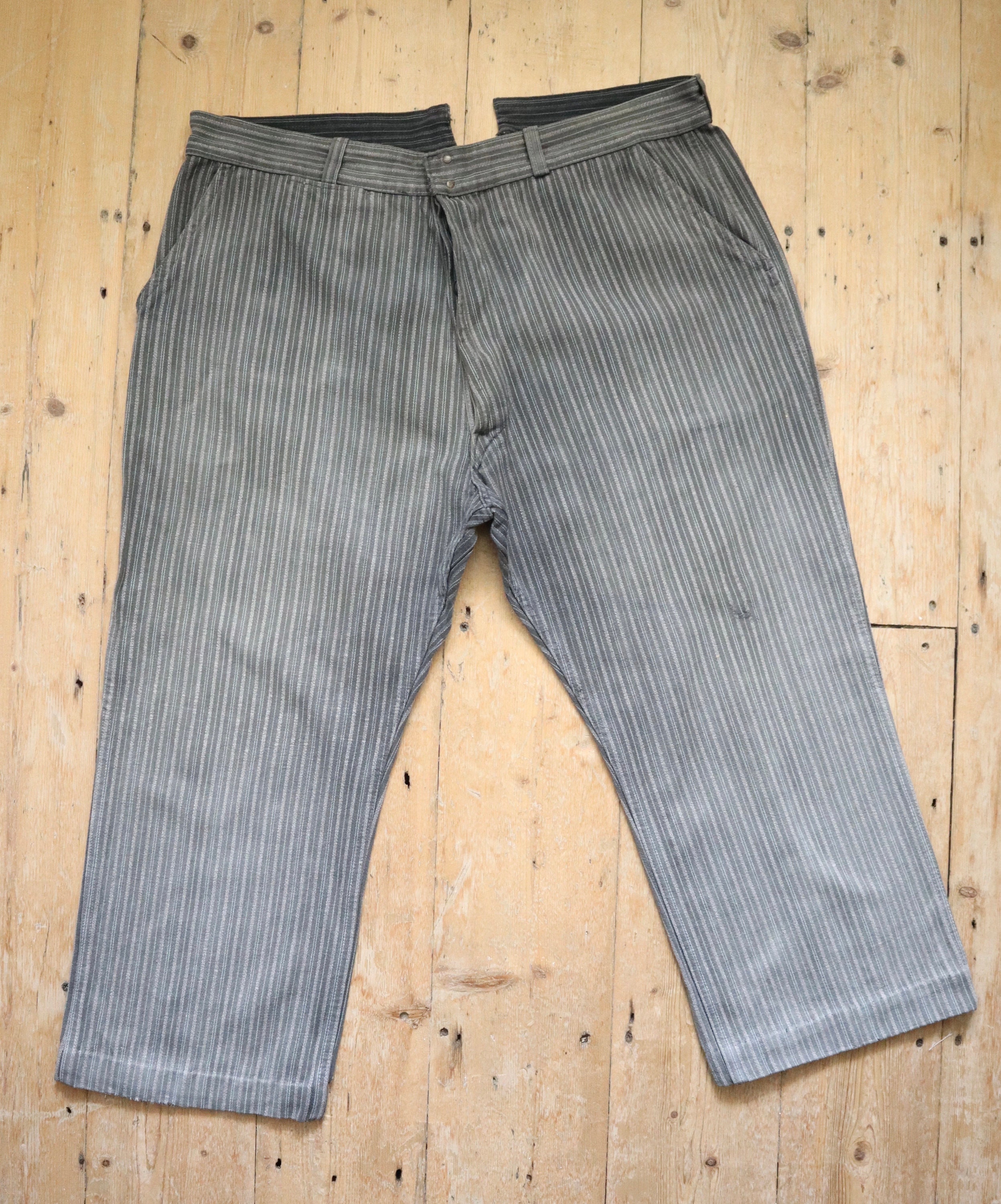 パンツ French vintage work stripe trousers 1950s French Grey Salt Pepper Stripe Cotton Chore Pants