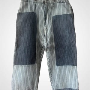 1940s French Grey Coutil Workwear Trousers with Patches Antique French Carpenter Work Chore Pants