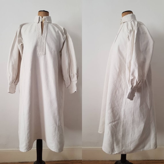 Romanian linen smock stripe weave long shirt dress