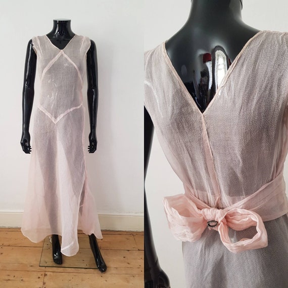 1930s Sheer Pink Organza Dress Sleeveless Diamant