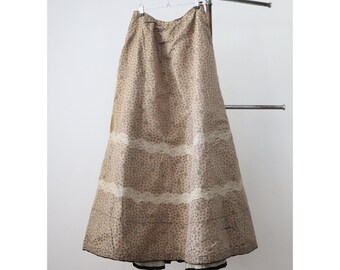 Antique 1900s French Silk Skirt Taupe polka dots