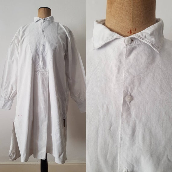 1910s French white cotton shirt long monogram B.F