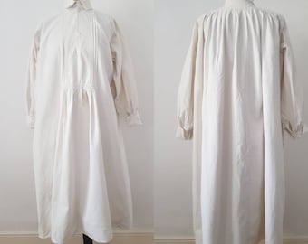 1940s White Linen Transylvanian Folk Smock Shirt Long Eastern European traditional clothing embroidered