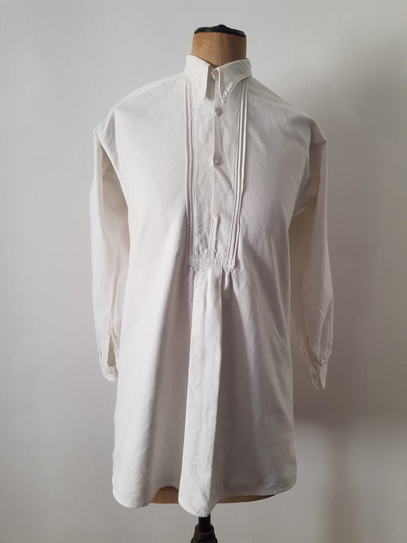 1930s Slovakian White linen shirt button collar t… - image 2