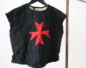 1910s French Opera Costume Crusades Vest Padded Black Red Maltese Cross Theatre