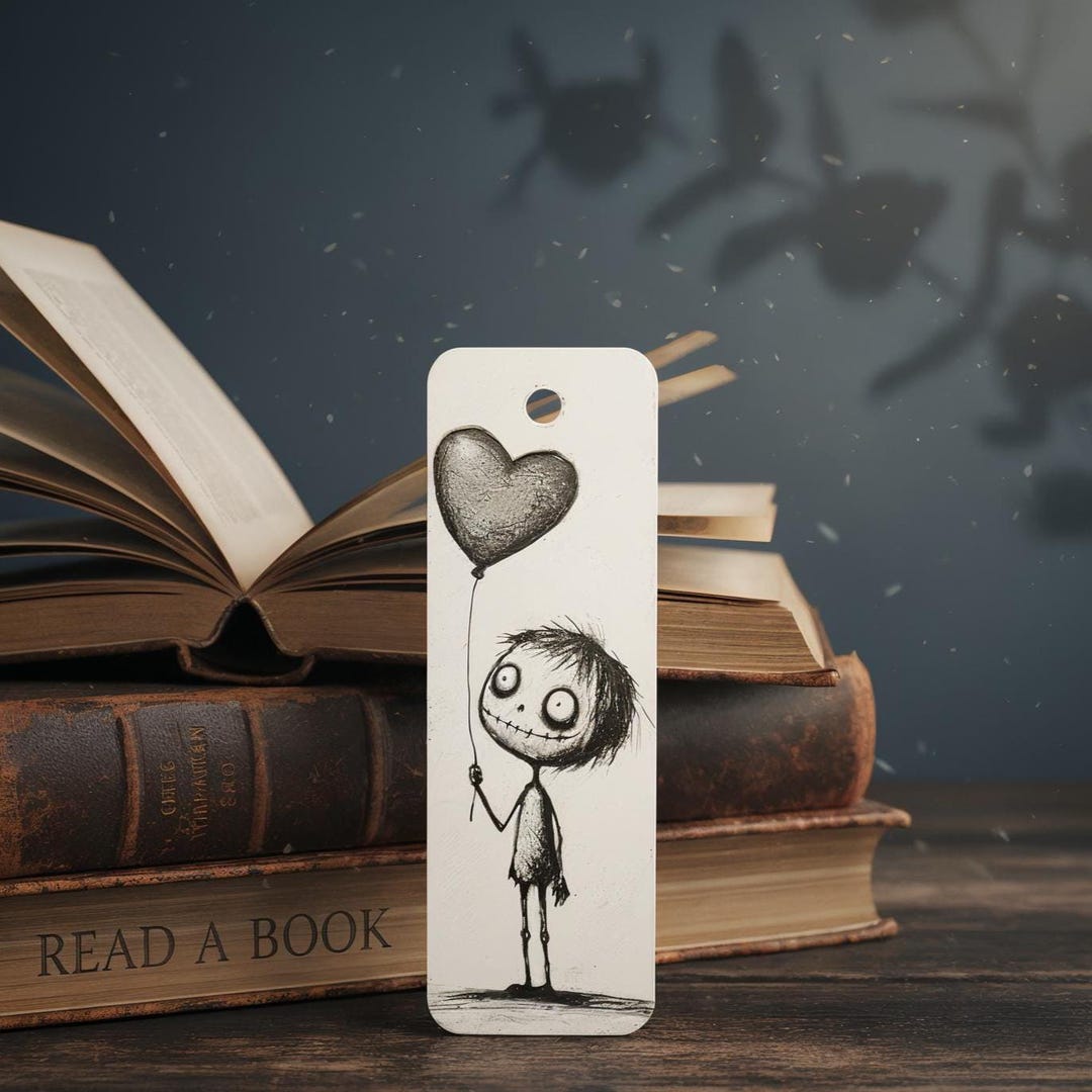 Gothic 3D Printed Bookmark - Heart Balloon Figure - Booktok Merch ...