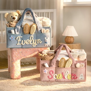 Organizador de pañales personalizado, cesta de almacenamiento con nombre personalizado para guardería, regalo de bautizo, regalo para baby shower de mamá primeriza