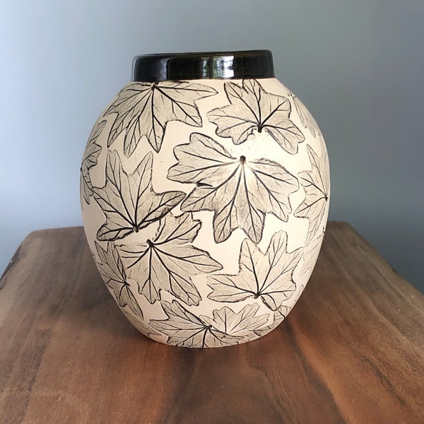 Handmade Pottery Vase With Botanical Design