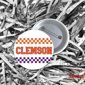 Clemson Tigers Checkered Gameday Button: Athletic Varsity Style