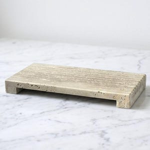Beige Travertine Riser Tray with Footed Legs - 12x6" Fluted Stone Tray, Gift for Her