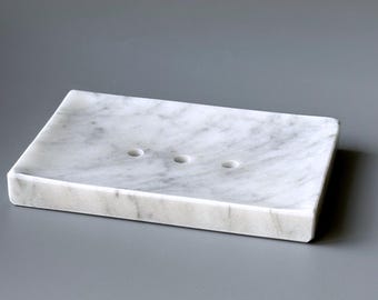 Carrara White Marble Soap Dish: Boat Shape Jewelry Tray