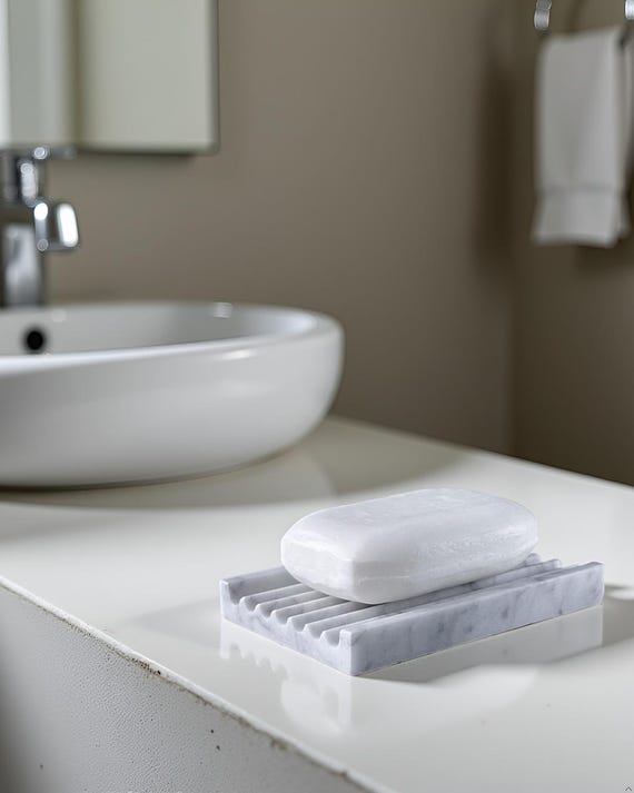 Handcrafted Carrara Marble Fluted Soap Dish: Elegant Bathroom Decor