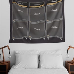 Retro Guitar Amp Stack Tapestry | Vintage High-Gain Wall Art for Home Studio Decor