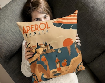Italian Riviera Throw Pillow | Vintage Mediterranean Sunset Decor