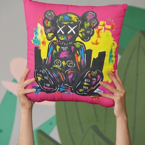 Pop Art Streetwear Pillowcase | X-Eyes Inspired Decorative Cushion Cover | Urban Graffiti Style Modern Home Décor