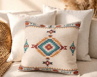 Square Pillowcase | Southwestern Geometric Pattern | Boho Bedroom Accent | Tribal Decor Pillow