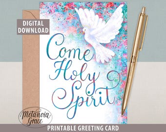 Confirmation Card, On Your Confirmation, Printable Note Card Come Holy Spirit, Confirmation gift, Holy Ghost Dove, digital download, pdf