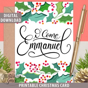 Afdrukbare christelijke kerstkaart, religieuze kerstkaart, O come Emmanuel, religieuze kerst, Emmanuel Note Card, digitale download pdf