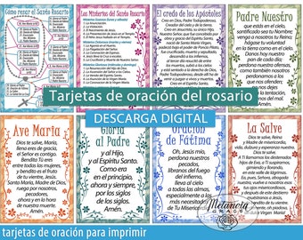 Cartoline di preghiera stampabili del Rosario spagnolo, Come pregare il Rosario, Tarjetas de Oración del Rosario, Misteri del Rosario, Download digitale