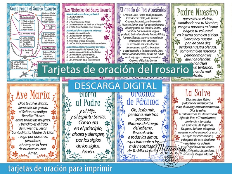 Spanish Rosary Printable Prayer Cards How to Pray the Rosary - Etsy UK