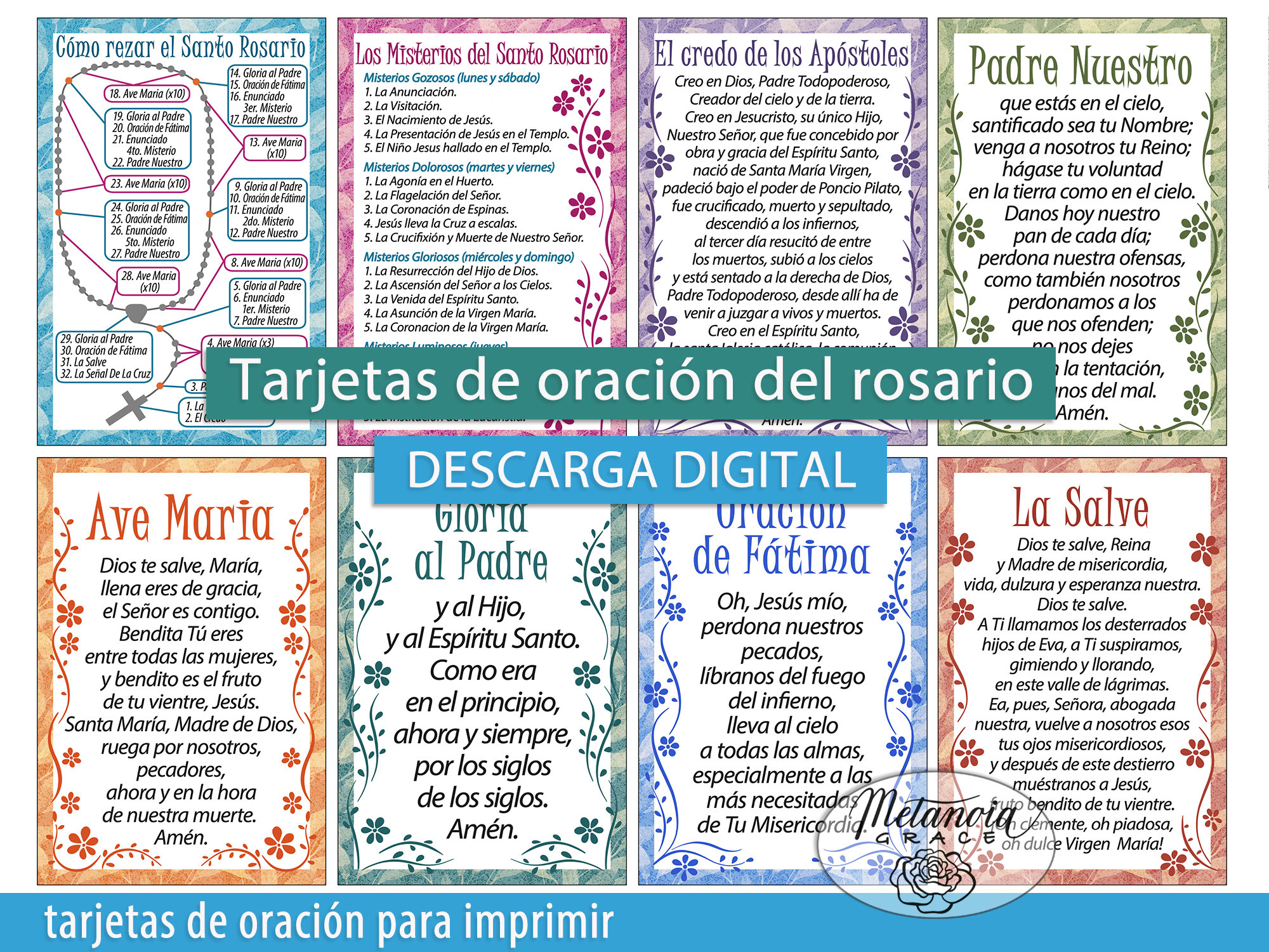 Spanish Rosary Printable Prayer Cards How To Pray The Rosary Etsy
