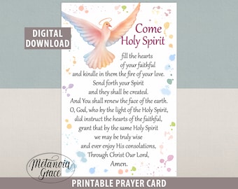 Come Holy Spirit fill the hearts of your faithful, Pentecost Prayer, Espiritu Santo prayer, Holy Spirit Card, Digital Download, pdf file
