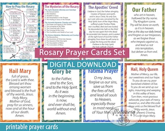 How to pray the Rosary, Mysteries of the Rosary, Printable Catholic Rosary Prayer Cards Set, Rosary Diagram, Rosary Prayer, Digital Download