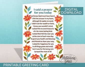 I said a prayer for you today card, printable note card for loved one, prayer for friend card,  printable prayer card, digital download, pdf