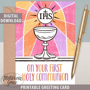 First Holy Communion Card, Printable Catholic Communion Note Card, On Your First Holy Communion Religious Card, Digital Download Card, Pdf