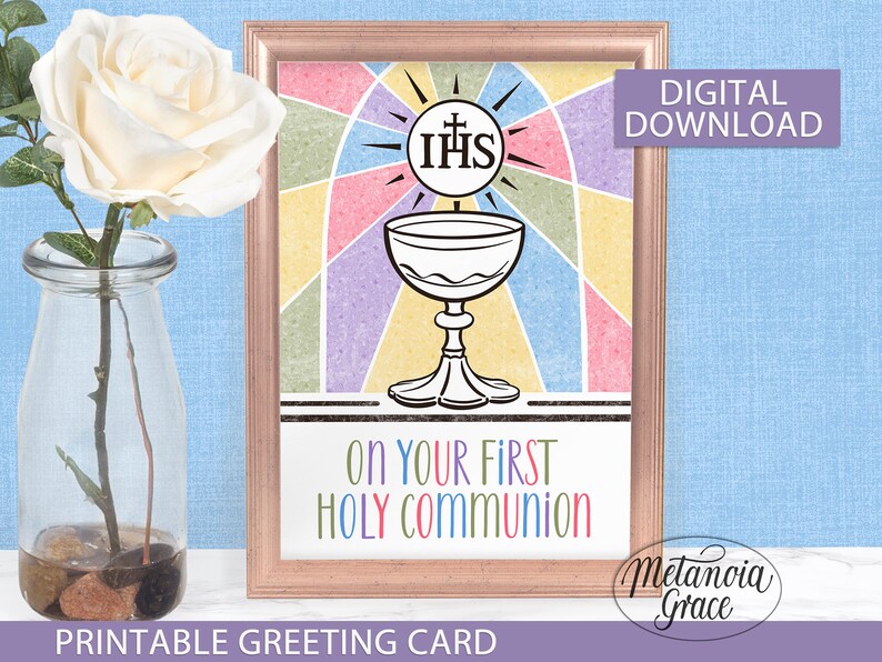 First Holy Communion Printable Note Card, Catholic Communion Card ...