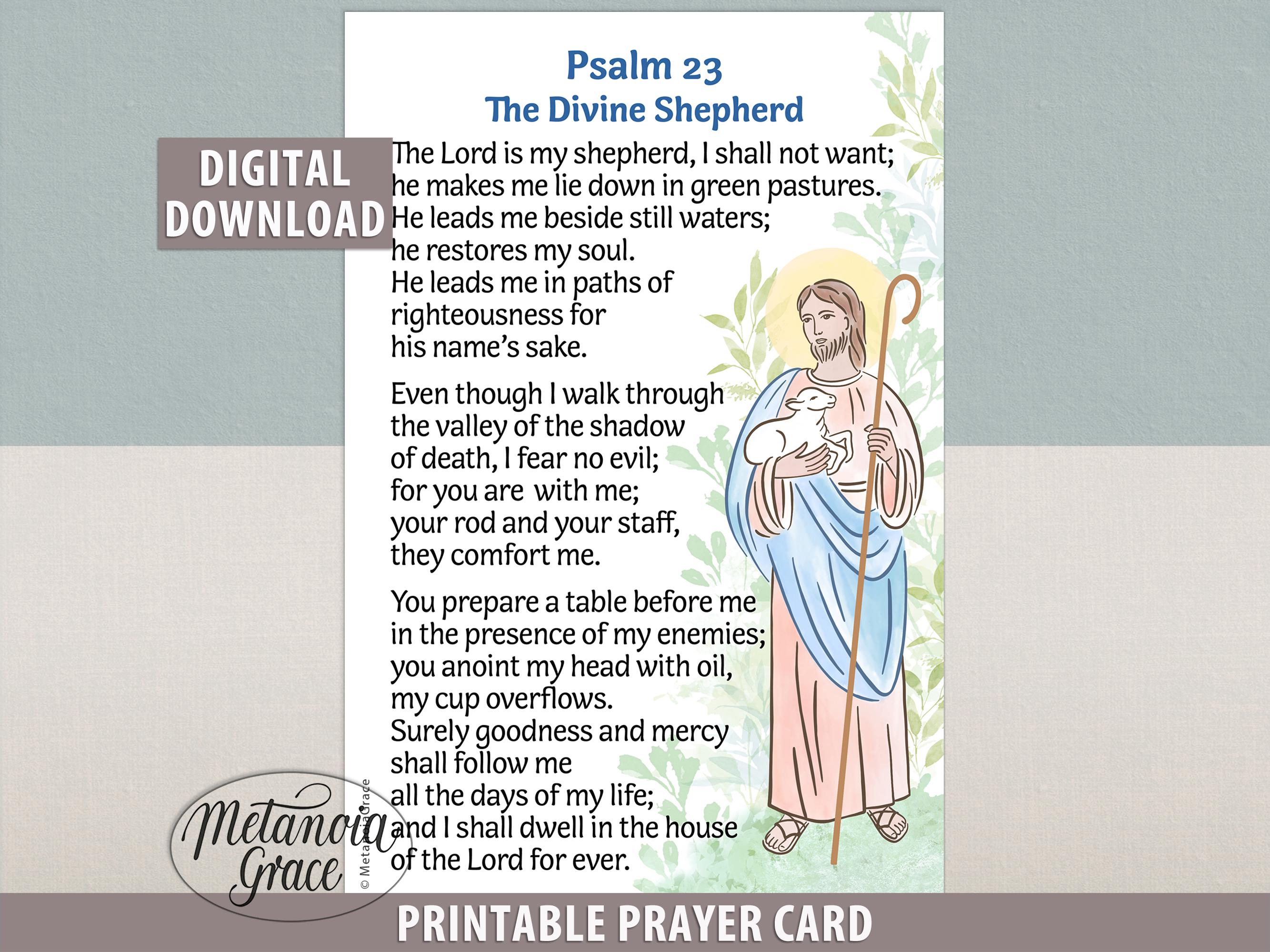 Psalm 23, Printable Prayer Card, the Lord is My Shepherd Card, Psalm 23 ...
