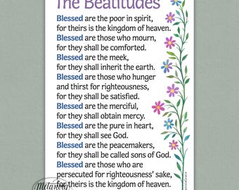 Beatitudes Prayer Card, Matthew 5:3-10, Gospel Bible Verse (Digital Download)