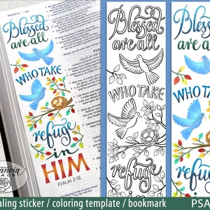 Bible Journaling Sticker, Printable Bible journaling coloring Template, Coloring Bookmark, Psalm 2:12 bookmark, Digital Download pdf file