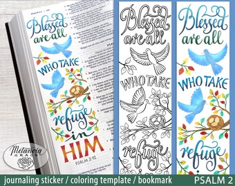 Bible Journaling Sticker, Printable Bible journaling coloring Template, Coloring Bookmark, Psalm 2:12 bookmark, Digital Download pdf file