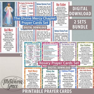 Bundel afdrukbare gebedskaarten, gebedskaarten rozenkrans, gebedskaarten voor goddelijke barmhartigheid, bundel katholieke gebedskaarten, digitale download,