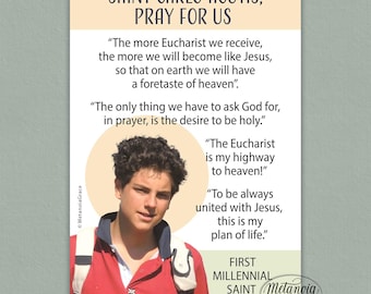 Saint Carlo Acutis Prayer Card, Inspiring Quotes by Saint Carlo Acutis, Catholic Millennial Saint, Digital Download, pdf file printout