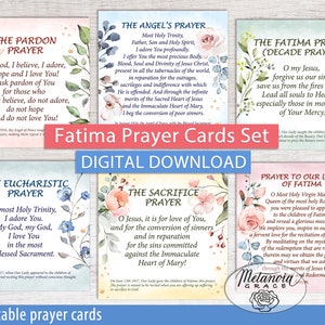 Set di 5 biglietti di preghiere di Fatima, Preghiera della Madonna di Fatima, Preghiera degli angeli, Preghiera eucaristica, Preghiera del Rosario, Download digitale File pdf stampabile