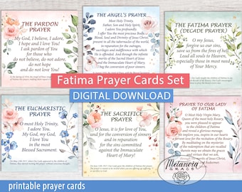 5 Fatima Prayers Cards Set, Our Lady Of Fatima Prayer, Angels Prayer, Eucharistic Prayer, Rosary Prayer, Digital Download Printable pdf file