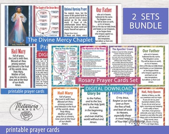 Printable Prayer Cards Bundle, Rosary Prayer Cards, Divine Mercy Chaplet Prayer Cards, Catholic Prayer Cards Bundle, Digital Download,