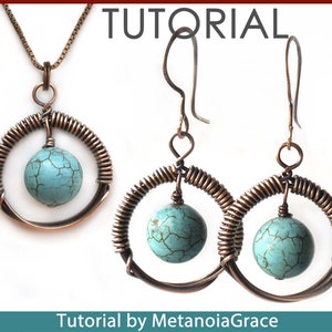 Circular Earrings PDF Tutorial, Wire Earrings Tutorial, Wire Jewelry Tutorial, Turquoise Earrings, Wirework Pendant Tutorial, Long Earrings