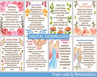 Printable Prayer Cards, Hail Mary, Our Father, Glory be, catholic holy cards, Guardian Angel Michael Archangel, Digital Download, Pdf file