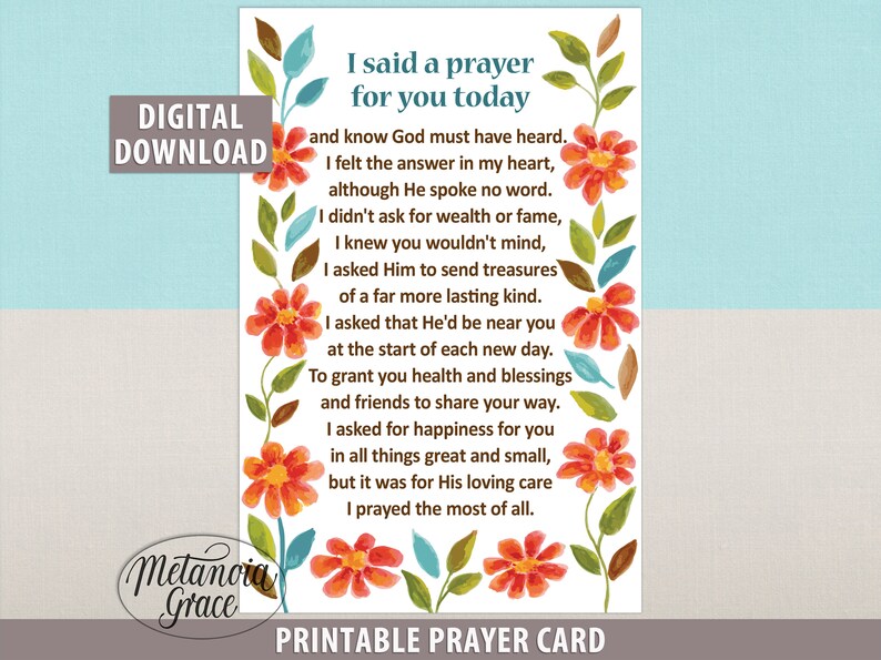 I Said a Prayer for You Today Printable Prayer Card for a - Etsy UK