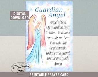 Guardian Angel Prayer, Printable Guardian Angel Card, Angel of God my Guardian Dear, Faith Card, Angel Protection Prayer, Digital Download