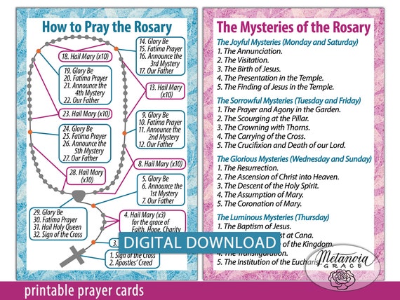 Printable Rosary Prayer Cards Holy Rosary Diagram Catholic | Etsy