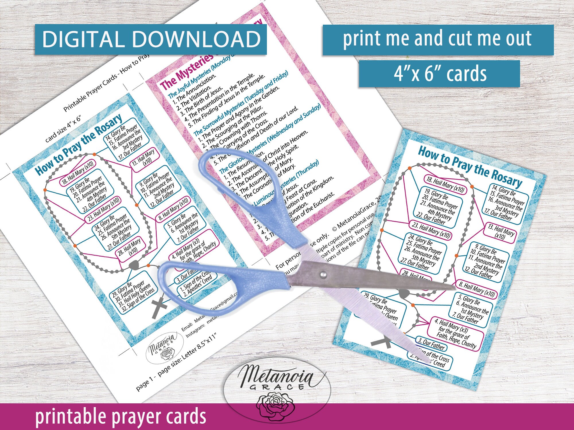 Printable Rosary Prayer Cards Holy Rosary Diagram Catholic - Etsy