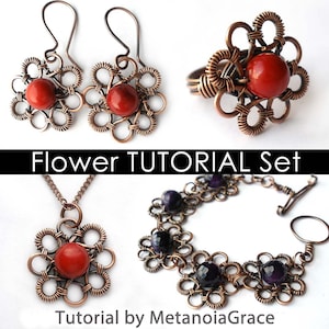 Wirewrapping Tutorial, Jewelry Tutorial Sale Pack, Earrings Tutorial, Ring Tutorial, Bracelet Tutorial, Pendant Tutorial, Flower Pattern