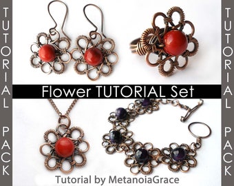 Wirewrapping Tutorial, Jewelry Tutorial Sale Pack, Earrings Tutorial, Ring Tutorial, Bracelet Tutorial, Pendant Tutorial, Flower Pattern