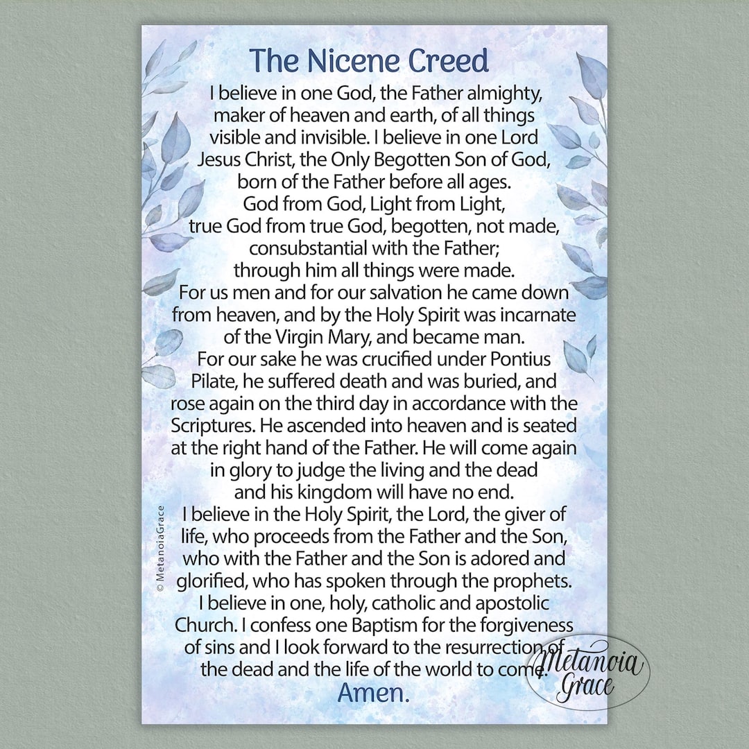 The Nicene Creed, Printable Creed Prayer Card, I Believe in One God ...