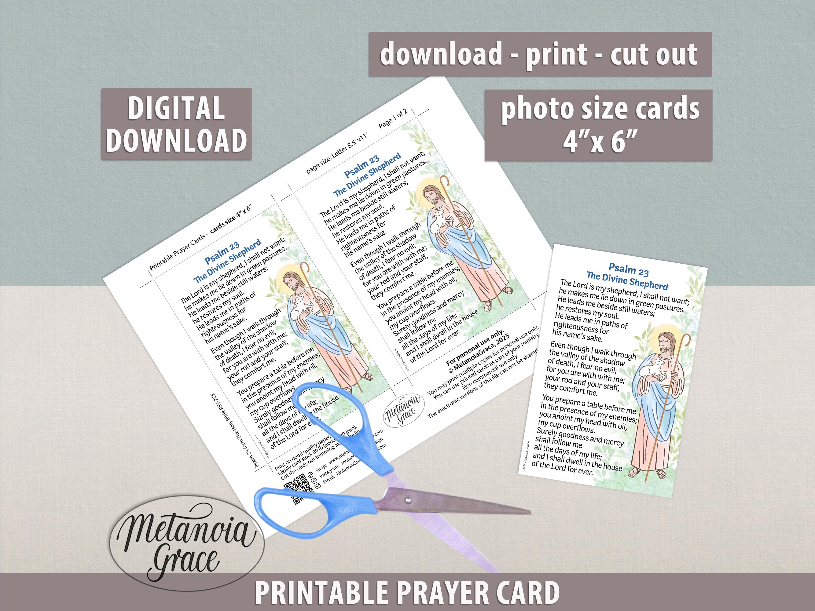 Psalm 23, Printable Prayer Card, the Lord is My Shepherd Card, Psalm 23 ...