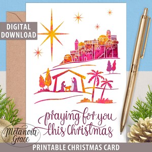 Afdrukbare kerstkaart, bid voor jou deze kerst, religieuze kerst, kerstgebed, notitiekaart, digitale download, pdf